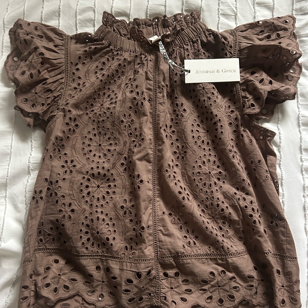 Brown Eyelet top